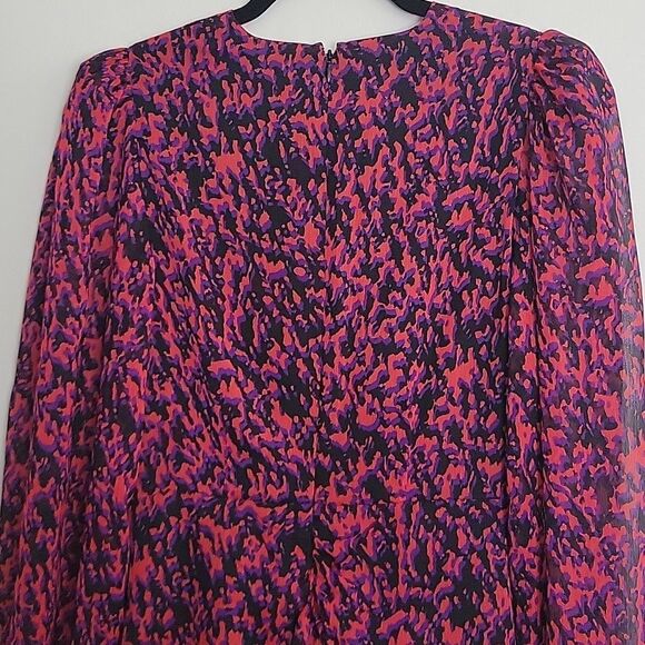 Express Abstract Print Faux Wrap Ruffle Mini Dress Small Red Black Purple - Picture 13 of 16